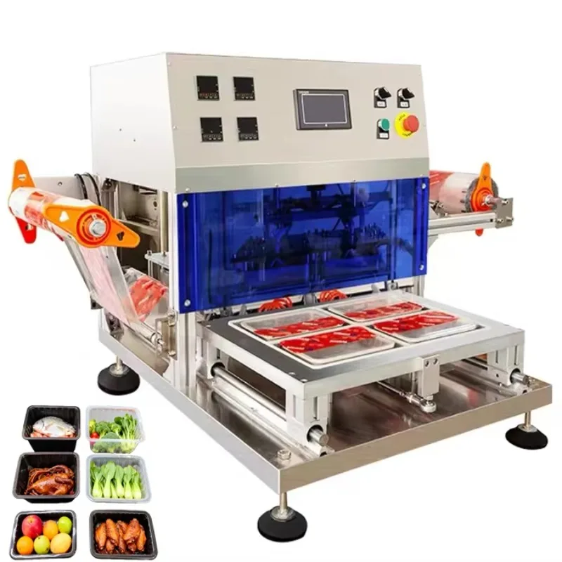 Pneumatic Automatic Modified Atmosphere Packaging (MAP) Machine With Nitrogen/Oxygen Flushing For Food Commodity Tray Packaging