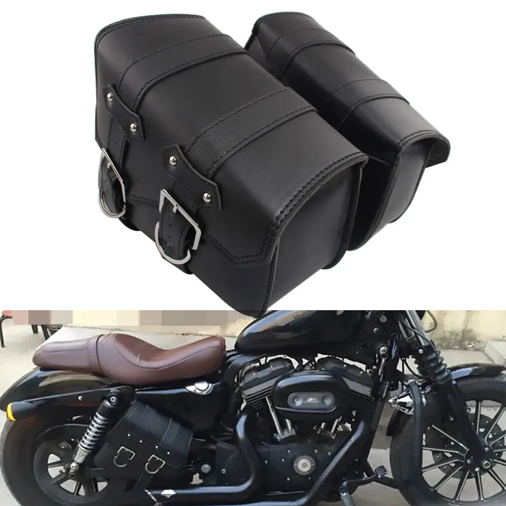 

Universal Motorcycle Black Storage Side Saddle Bags PU Leather Swing Arm Tool Bag For Harley Sportster XL883 1200