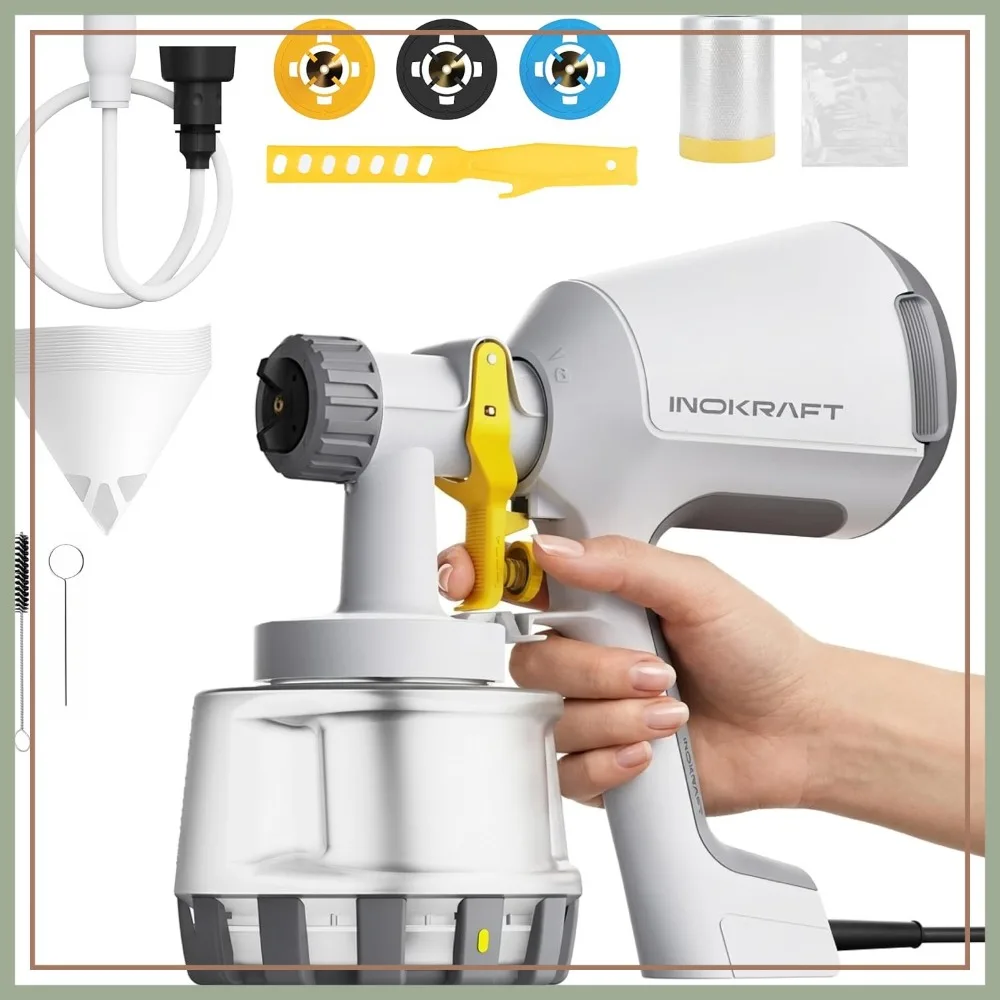 

HVLP Paint Sprayer, 1200ml, 3 Nozzles & Cleaning Kit for Furniture, Cabinets, House Painting