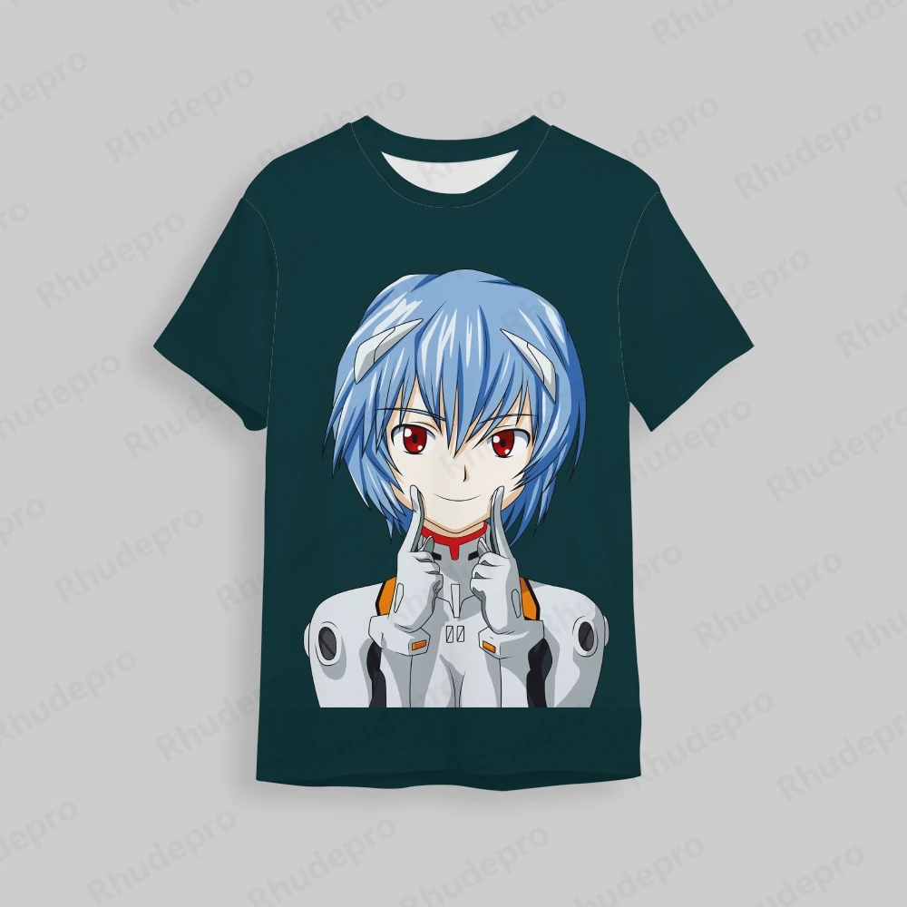 Camiseta masculina Neon Genesis Evangelion estampada, estilo Harajuku, blusa de manga curta anime, roupas cosplay, tendência, Y2k, nova