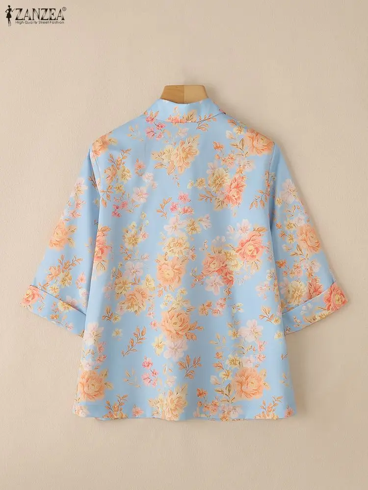 ZANZEA Bohemian Bloemenprint Shirts Vrouwen 3/4 Mouw Casual Losse Blouse 2025 Mode Herfst Vintage Tuniek Tops Oversized Blusas