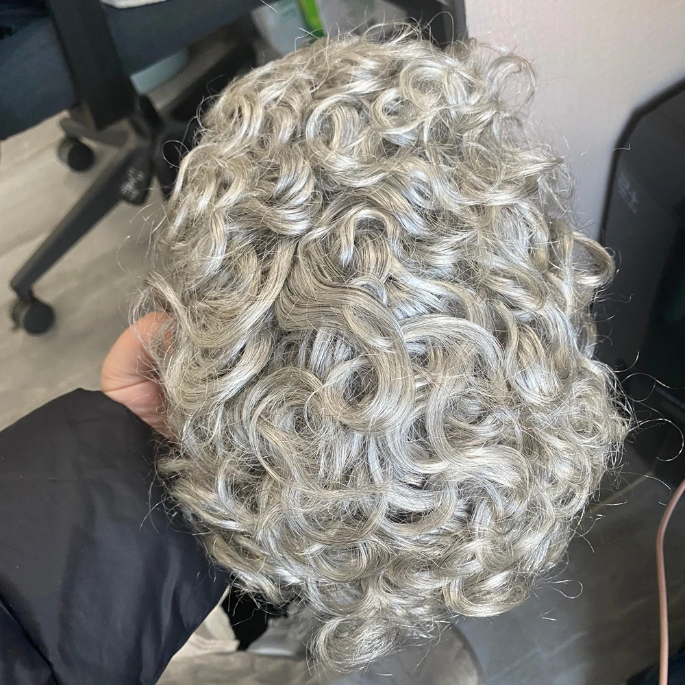 26mm Loose Curly Blonde Human Hair Toupee for Hairloss European Man 0.02mm/0.06mm/0.1mm Poly Skin Durable Natural Hairline Toupe