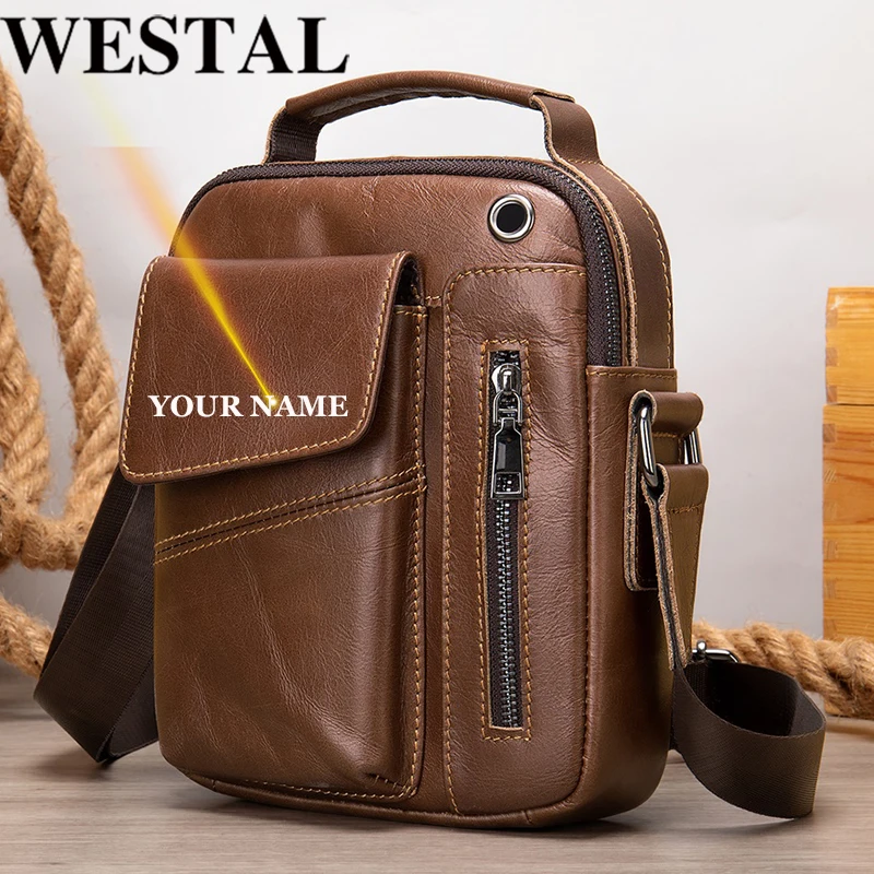 

WESTAL Cow Genuine Leather Bag for Men Zip Men's Shoulder Bags Man Leather Crossbody Messenger Bags Man Handbags Bolsa Flap 7512