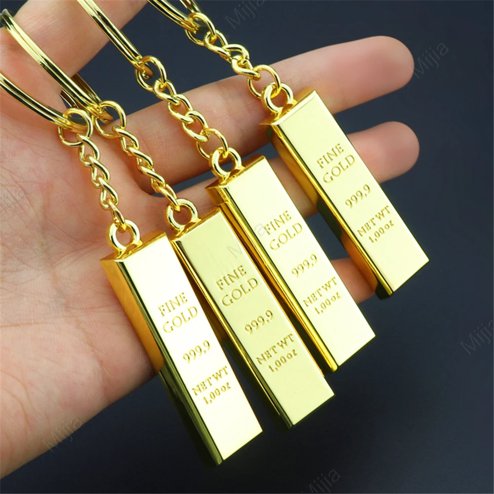 Metal Faux Ingot Bullion Keychain for Women Car Key Chain Bag Charms Gold Plated Artificial Gold Key Rings Gift