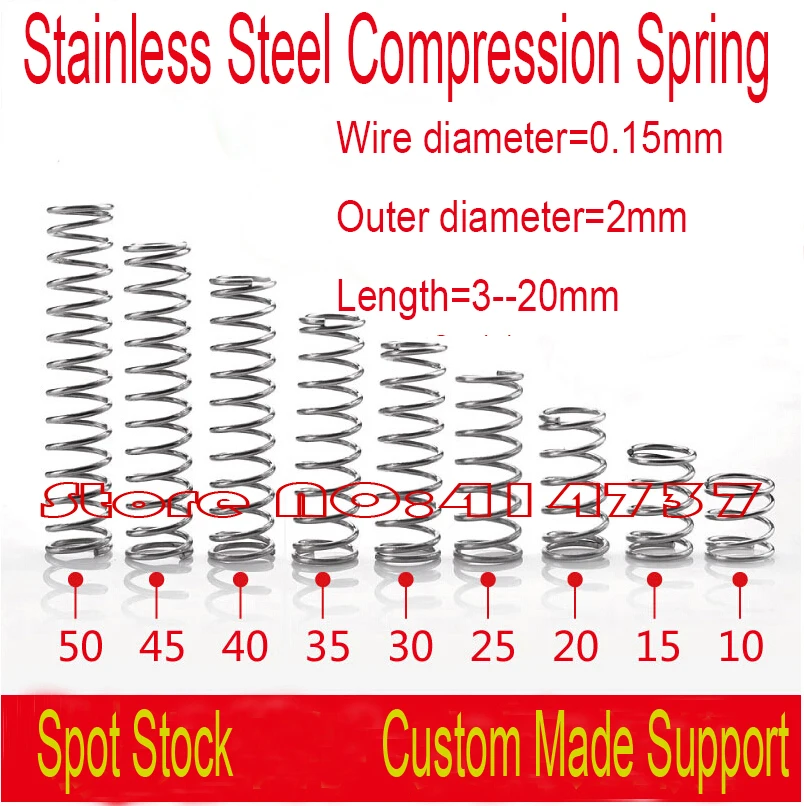 50pcs 0.15mm wire OD=2mm Precision spring Small Spot Spring Compression Pressure Springs