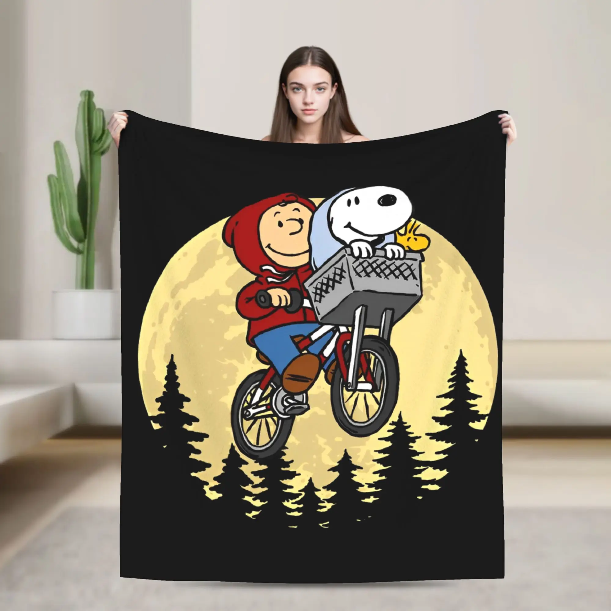

Snoopy Charlie Moonlit Cycling Blanket Fuzzy Vintage Breathable Throw Blankets for Bed Sofa Textile Decor