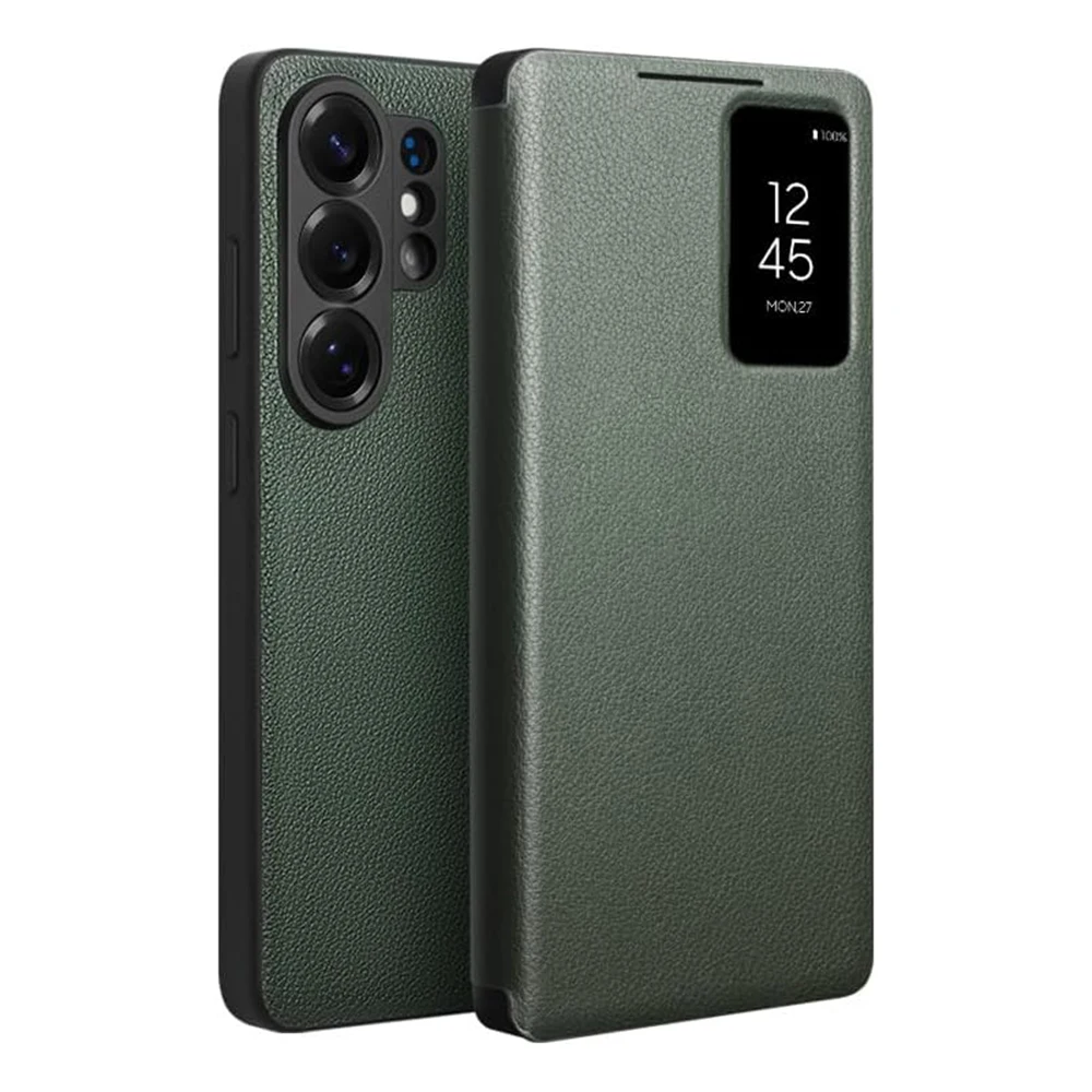For Samsung Galaxy S26 Ultra Case Luxury Classic Genuine Leather Flip Folio Leather Flip Shockproof Auto Wake Sleep