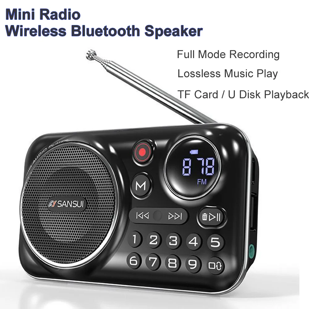 

Portable Bluetooth Speaker Mini Radio Lossless Sound Quality Support BT U Disk TF Card One-key Recording Wireless Stereo Audio