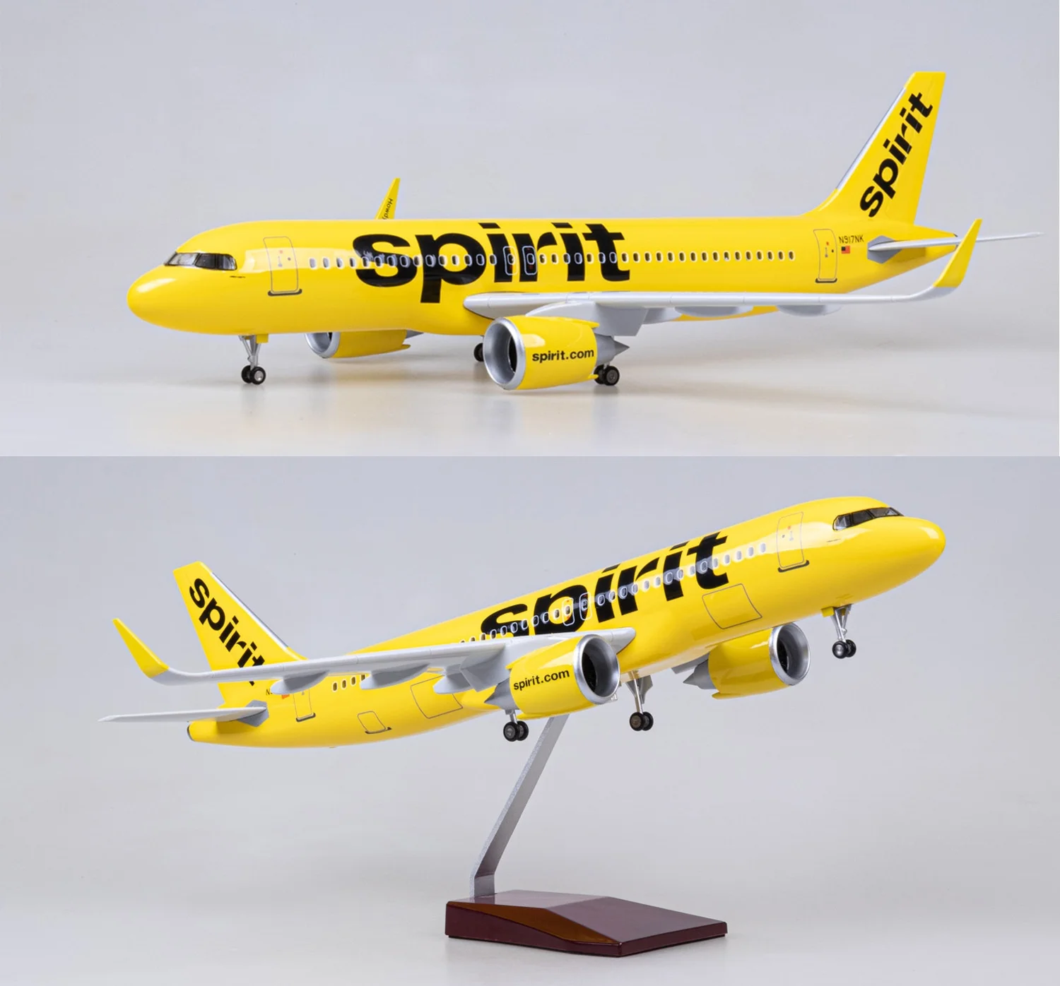 47CM Spirit Airways 320NEO Model Plane 1/80 Scale Diecast Resin Airplanes Light & Wheel Landing Gear Collection Plane Gift
