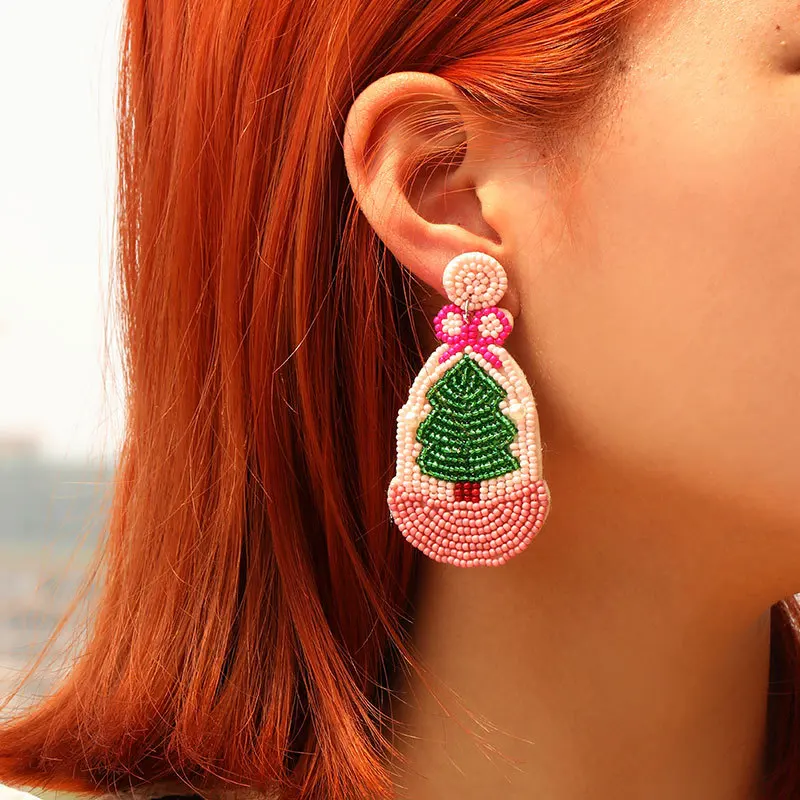 Bohemian Beaded Statement Drop Earrings Pine&Bow Xmas Dangle Earrings for Women Payty Wedding Jewelry