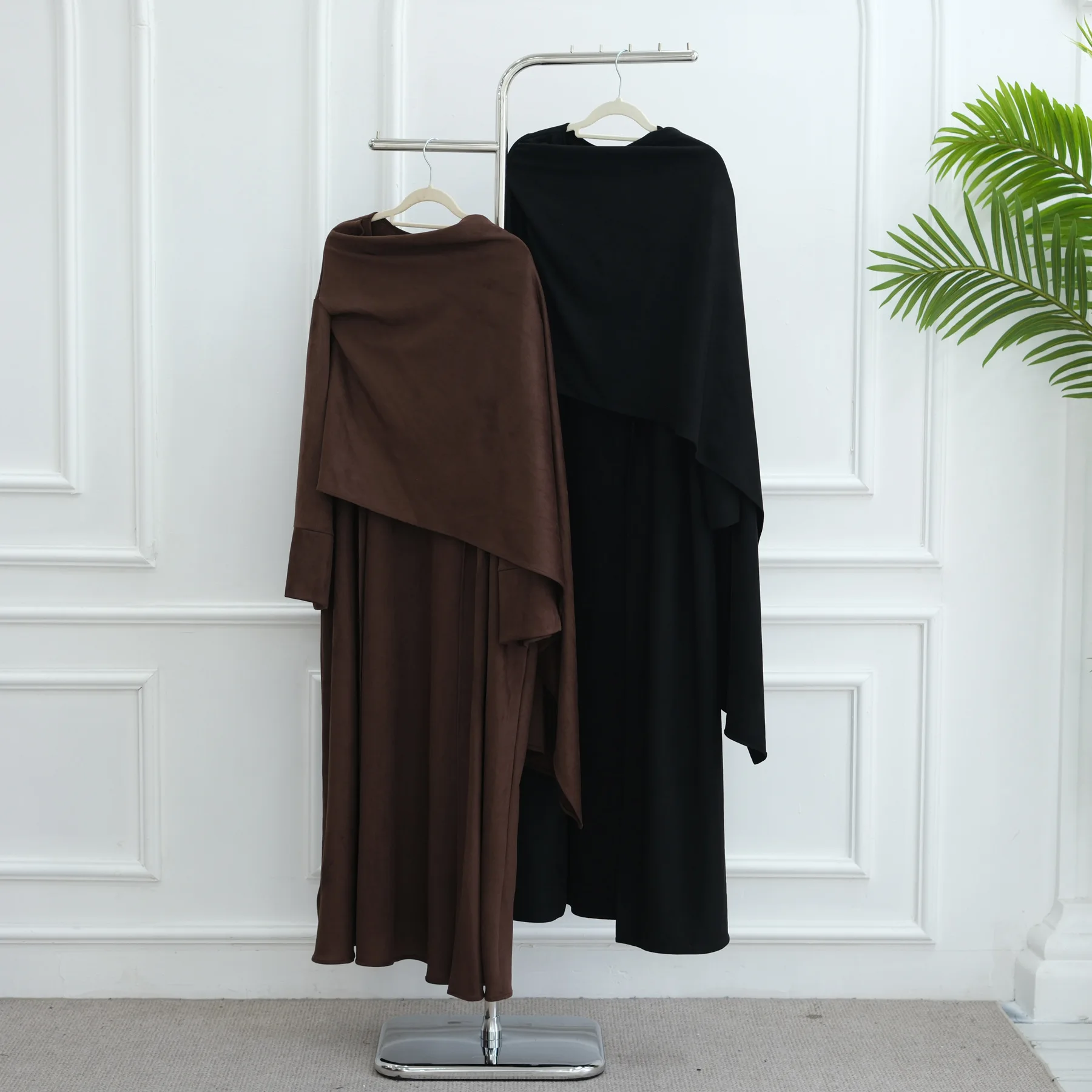 Zimowe Dubajskie Zamszowe Abaje Eid Dżellaba Muzułmańska Sukienka Damska Otwarta Abaja z Kapturem Peleryna Odzież Islamska Kebaja Kimono Dżalabiya Kaftan