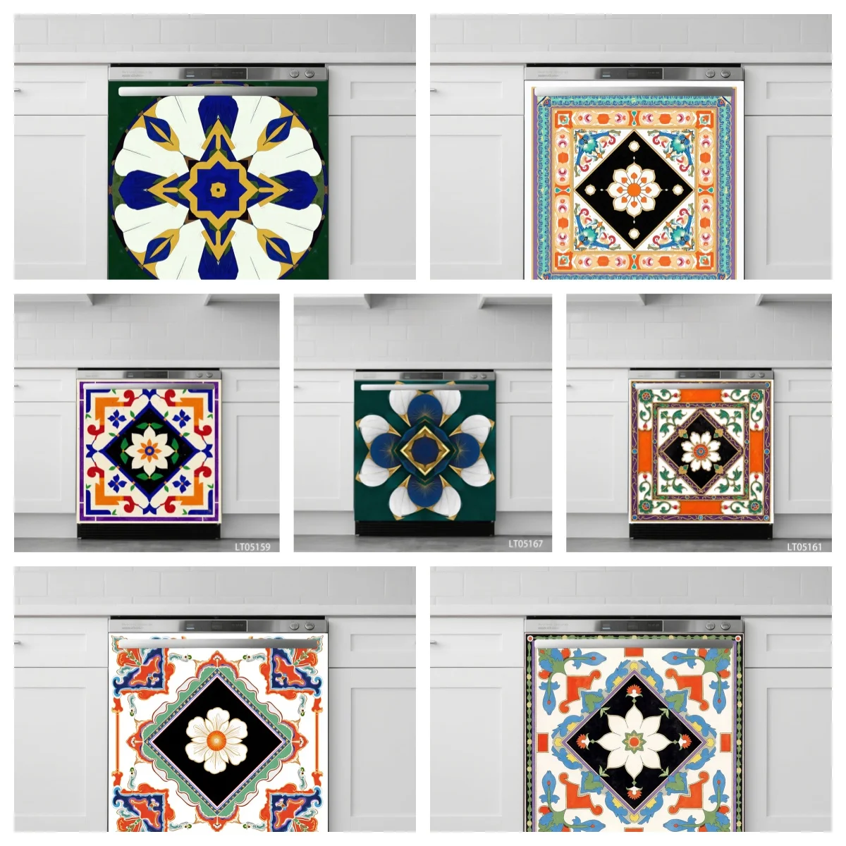 Moderne geometrische Mandala- und mexikanische Talavera-Fliesen-Aufkleber für die Spülmaschine, wasserdichte, verschleißfeste, selbstklebende Dekoraufkleber aus PVC