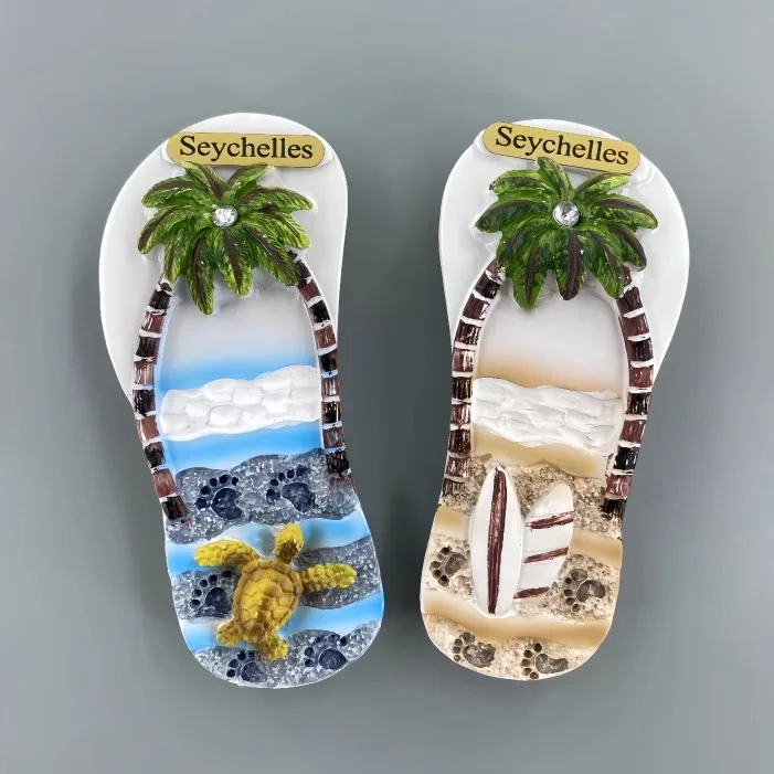 Seychelles tourist souvenirs Creative three-dimensional sea breeze sea slippers hand-painted decorative refrigerator sticker