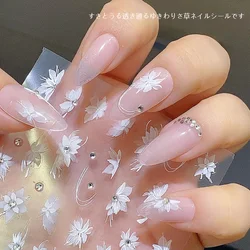 TSZS 5D Weiße Blume Nail Art Aufkleber INS Blume mit Perle Strass Nagel Aufkleber Kawaii Rose Band Nagel Aufkleber