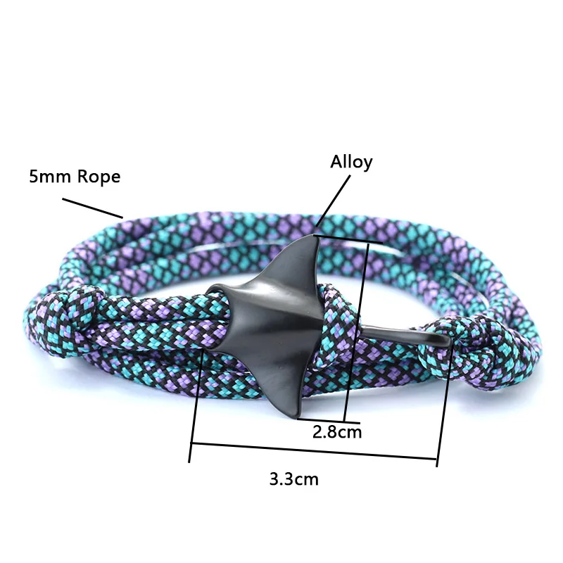 New Manta Bracelet For Men Double Layer Adjustable Paracord Rope Braclet Marine Animal Protection Braslet Beach Surfer Jewelry