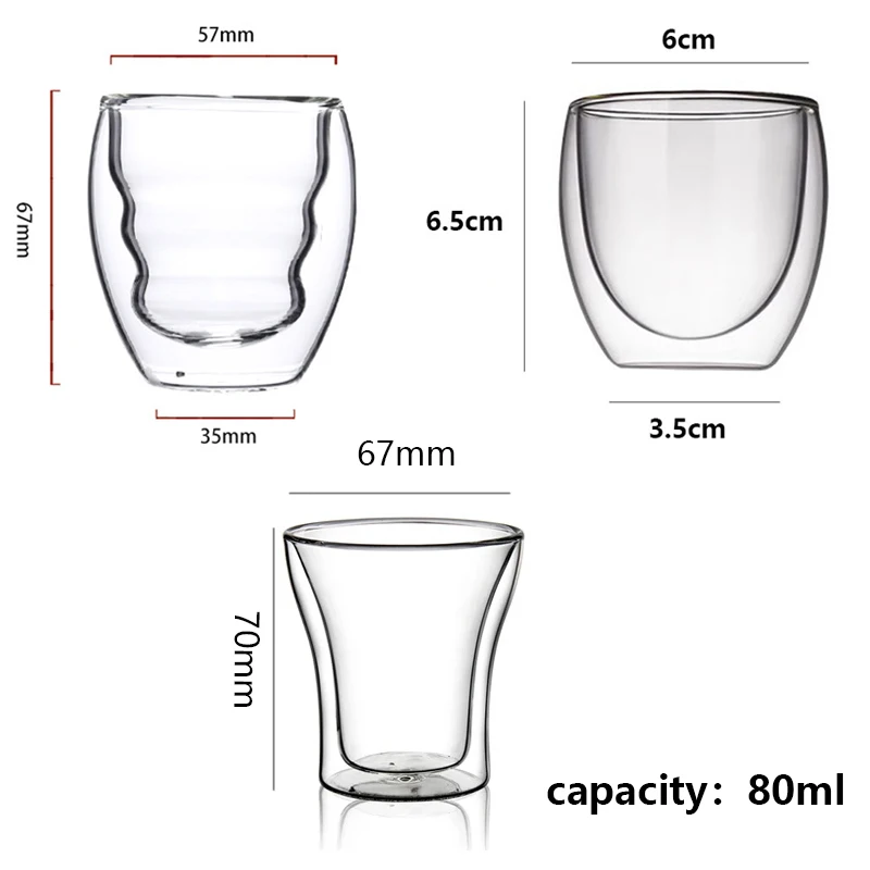 2/4/6pcs Screw Thread Espresso Cups Set Double Wall Glass Coffee Mugs Set 80ml Shot Glass Insulated Teacup Coffee Accessories