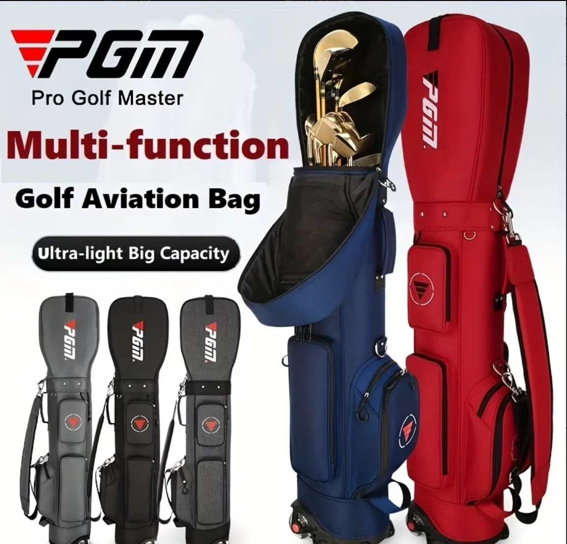PGM Golf Master Wheeled Travel Bag - Lightweight, spacious, two-tone, zipper closure, suitable for men and women,