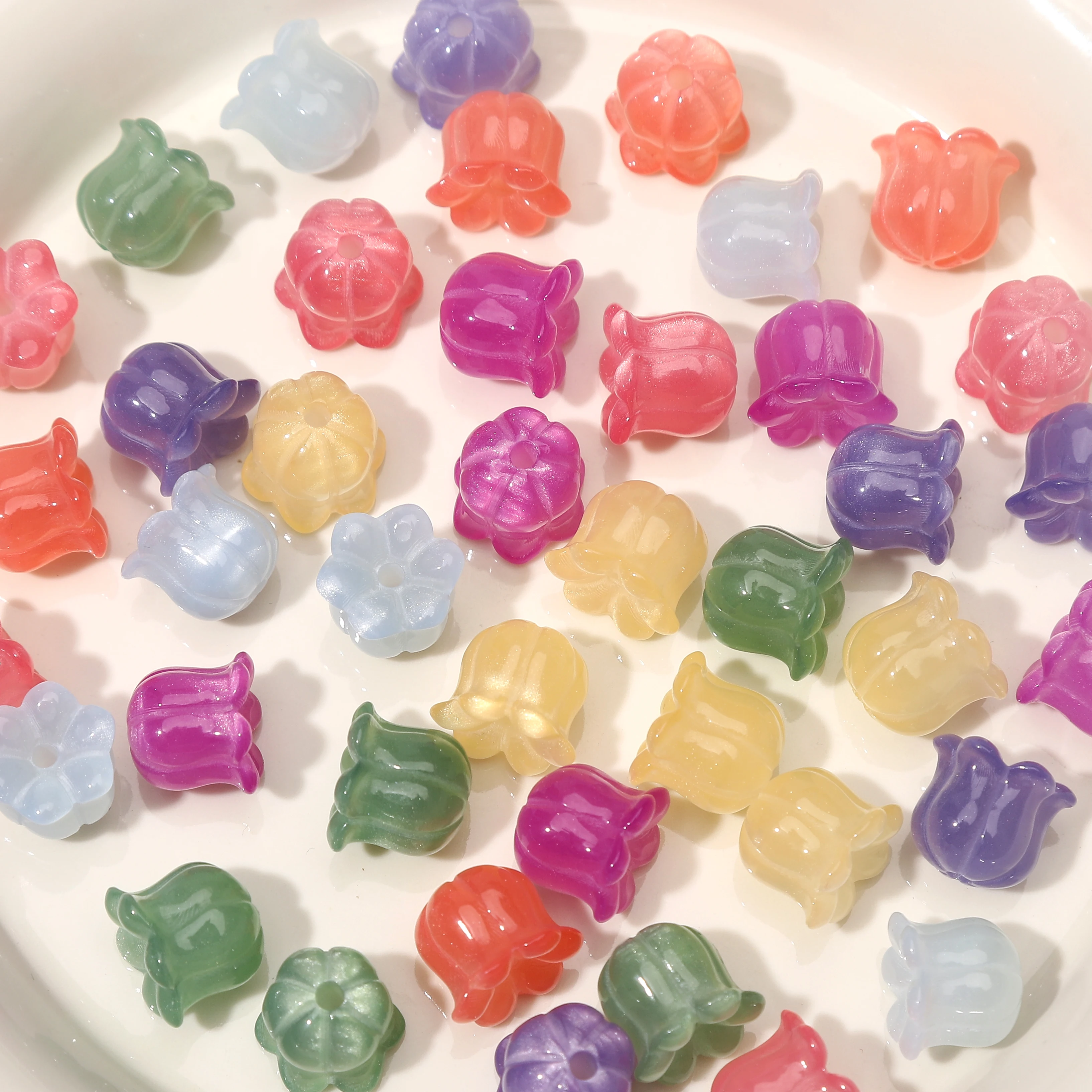 2pcs Resin UV Beads 10.8x11.5mm Hole 2mm Color Changing Lily of Valley DIY Bracelet Necklace Earrings Charms Jewelry Making