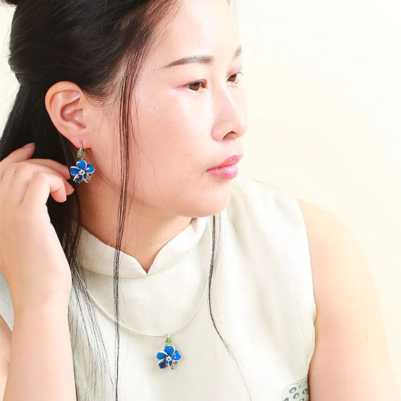 

Buyee 925 Sterling Silver Female Clip Earring Blue Enamel Flower Big Earring for Women Fashion Wedding Fine Jewelry Earring