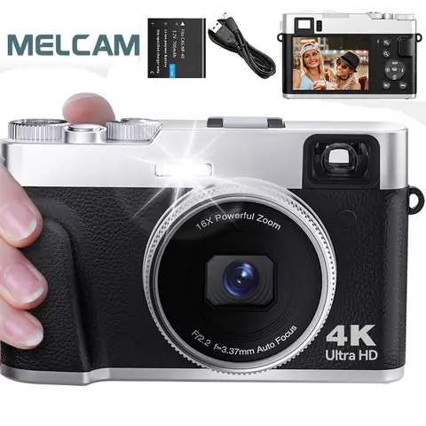 YouTube용 4K 디지털 카메라 자동 초점 48MP 동영상 블로깅 카메라 및 뷰파인더 플래시 및 다이얼 16X 줌 기능이 있는 손떨림 방지 비디오 카메라