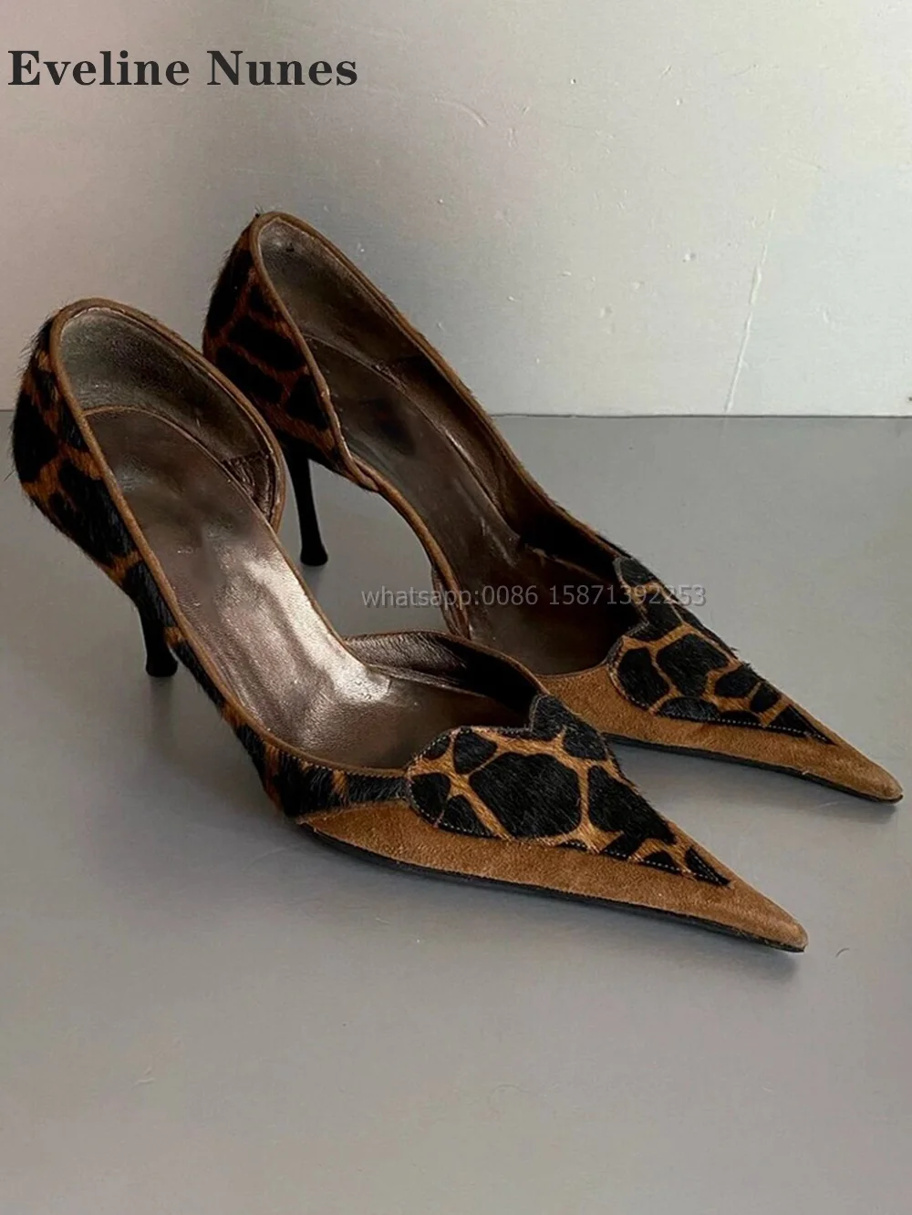 Leopard Heart-Shaped Shallow Pumps Pointed Toe Stiletto Slip On Sexy Women High Heels Patchwork Spicy Girl Party Shoes Newest