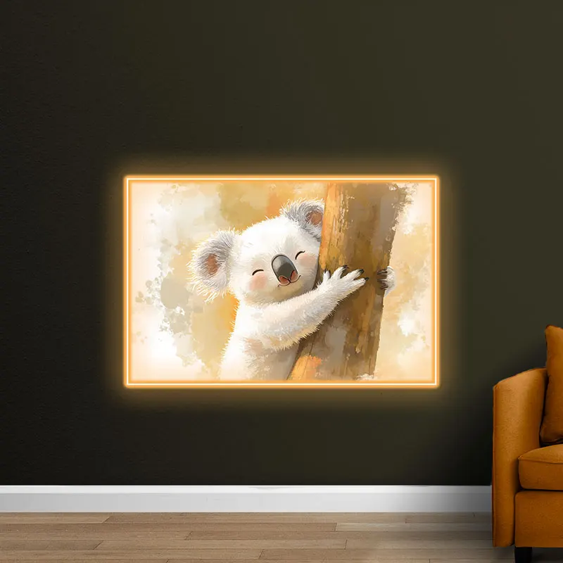 Toysign Custom Neon, Sleepy Koala Neon Canvas, Cute Hugging Koala Art Print, Ideal for Nursery & Kids Room with Warm Ambiance