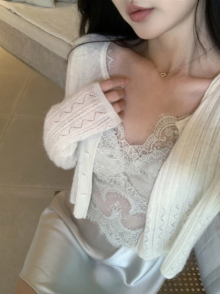 

Lazy Zoe Early Spring Favorite Open Cardigan Ultra Soft Wool Blend Long Sleeve Striped French Style Women's Knitted Sweater