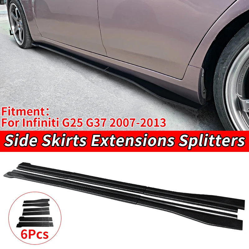 

High Quality 2Pcs/1Set Carbon Fiber Appearance Side Skirts Splitters Scratch Protector Fits ABS For Infiniti G25 G37 2007-2013