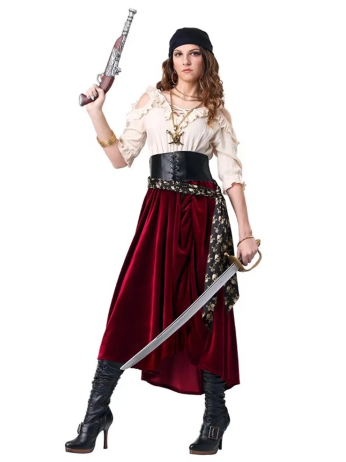 Costume da Halloween per adulti Caraibi Fem Vestito da pirata Ja Sparrow Dance Par Masquerade Fibra di poliestere Ladies Faion
