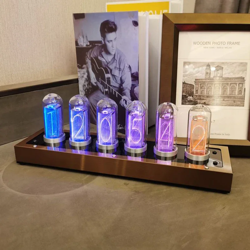 Digital Led Clock Retro Glow Tube Clocks Tabletop Vacuum Tube Watch Metal Silent Lamp Watches Decoration and Table Accessories