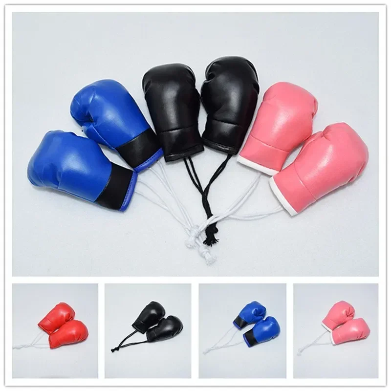 1 Pair Car Boxing Gloves Hanging Mirror Leather Pendant in car accessories interior car decoration DIY Cool Ornaments key chain