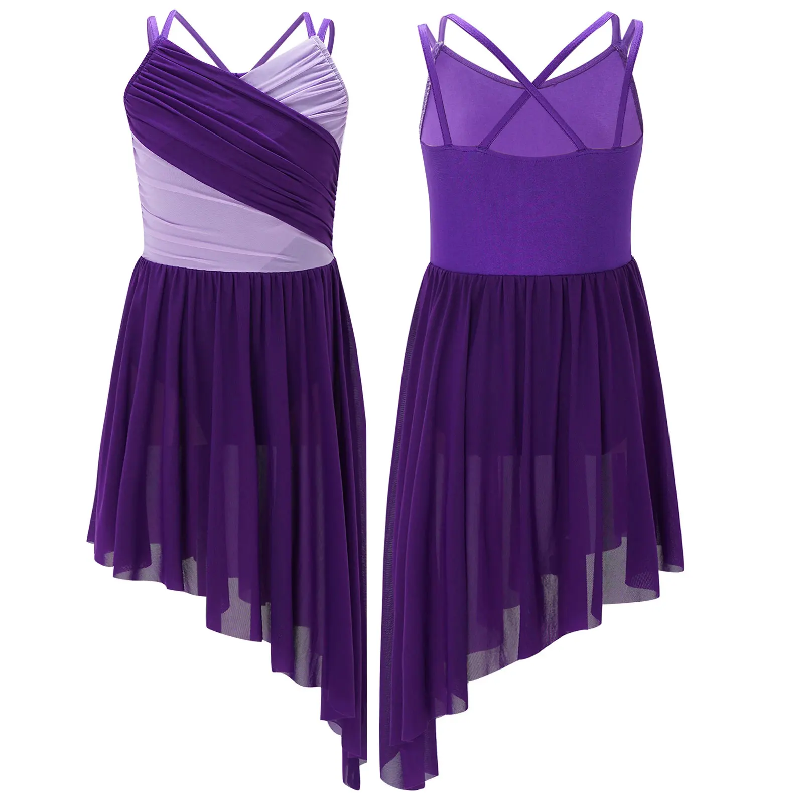 

Kids Girls Lyrical Dress Spaghetti Chiffon Modern Dance Costume Ballet Leotard Dress Sleeveless Backless Performance Clothing