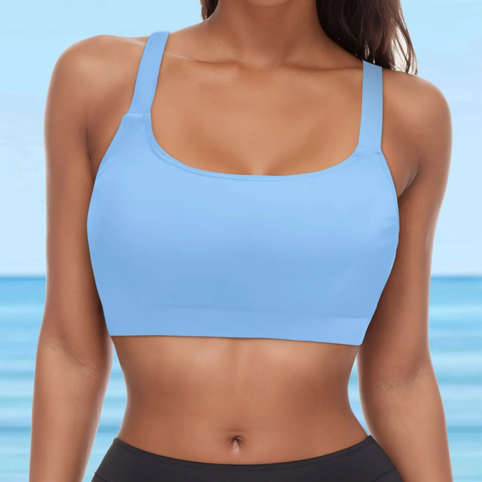 Bikinis Tops para mujer, ropa interior deportiva de cobertura completa, chaleco de baño de Color sólido con realce, sujetador extraíble con almohadilla, camisola de playa