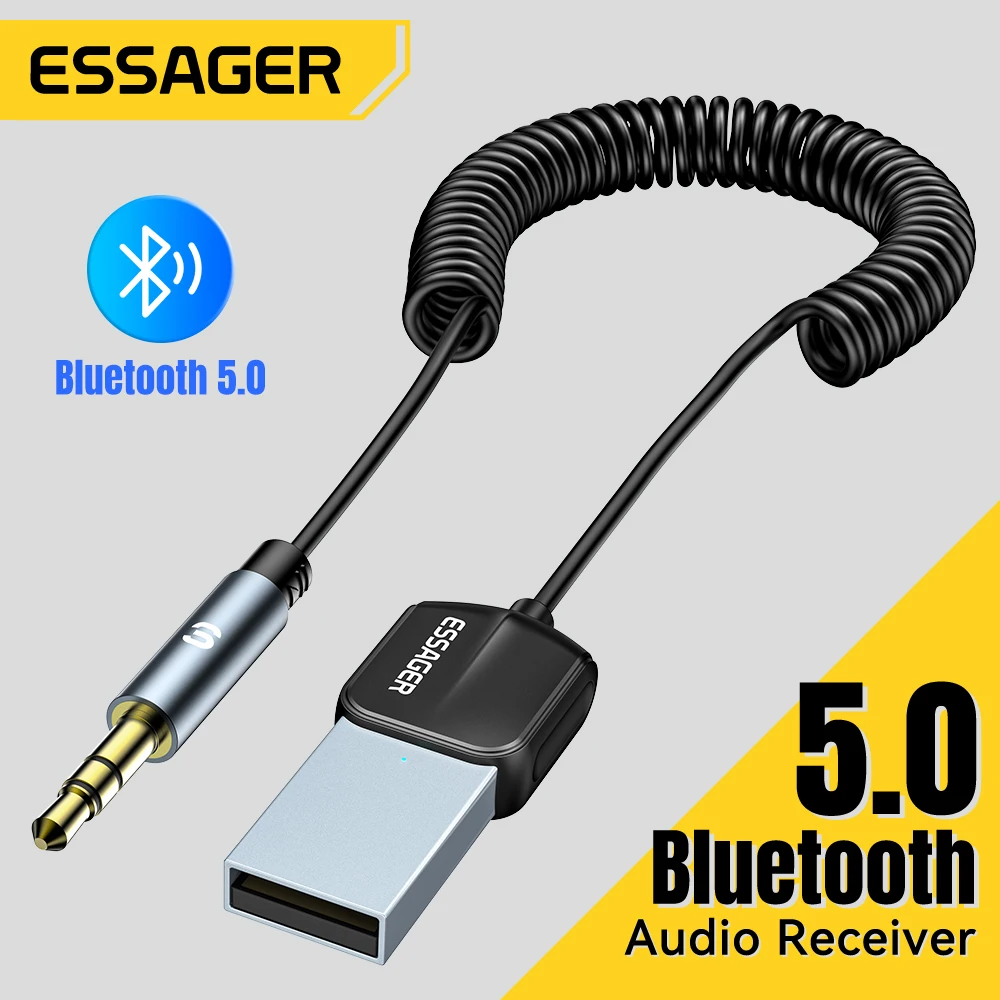 Essager Wireless Bluetooth 5.0 Receiver Adapter Handsfree Car Speaker 3.5mm Jack Aux Audio Music for Car Bluetooth Transmitter