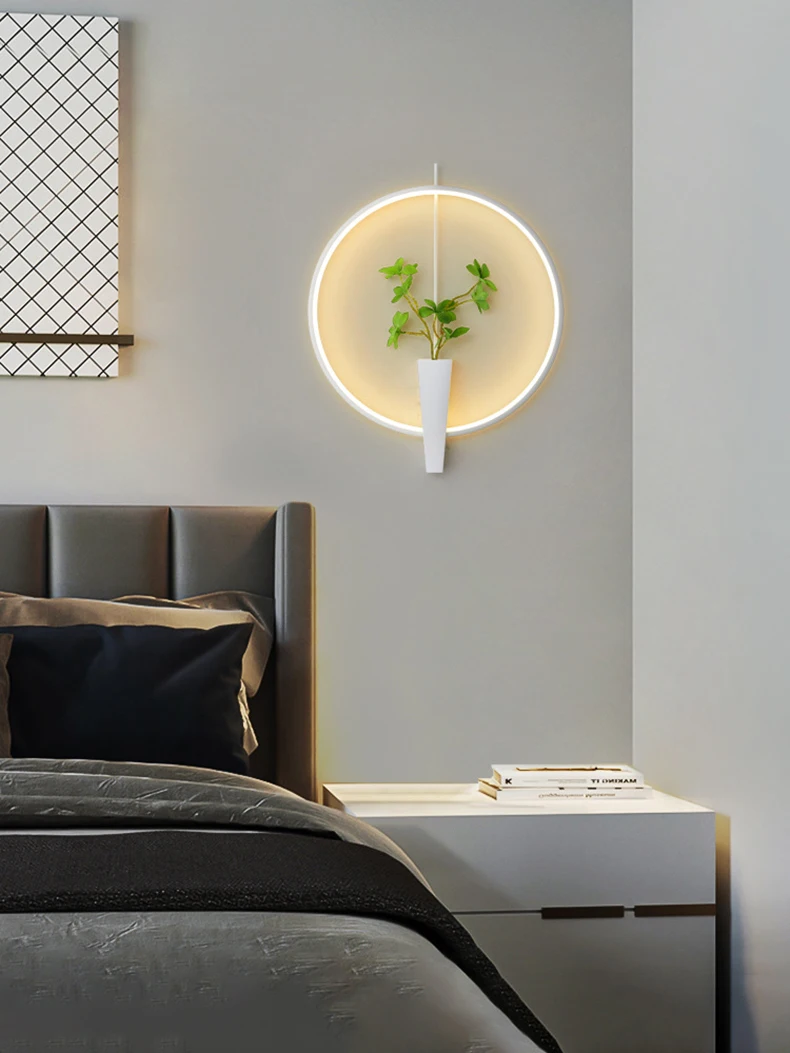 Aluminium Ring Wall Lamp 3000K White Black Without Plants