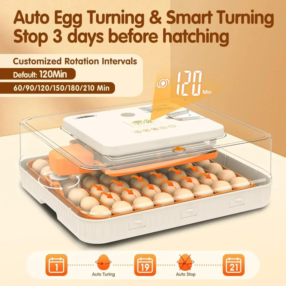 56-Egg Incubator with Automatic Turning, Temp & Humidity Control, LED Candler, Days Display, for Chicken Duck Goose Quail Parrot