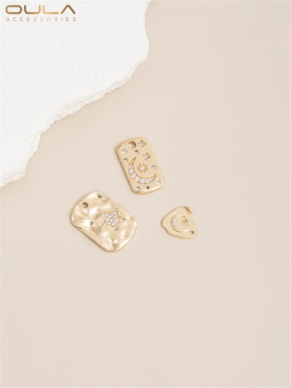 

Inlaid Zircon Star Moon Tag 14K Gold-Color Plated Rectangular Brand Pendant Handmade Diy Bracelet Necklace Jewelry Pendant