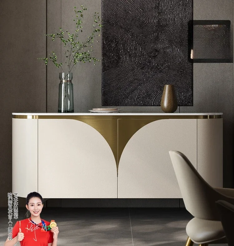 Modern and simple wardrobe acrylic side cabinets are embedded in the solid wood wall