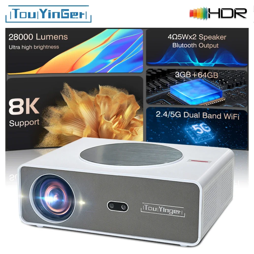 Projektor Touyinger Q11 Full HD 4K 8K LED do kina domowego, sprzęt do gier wideo.