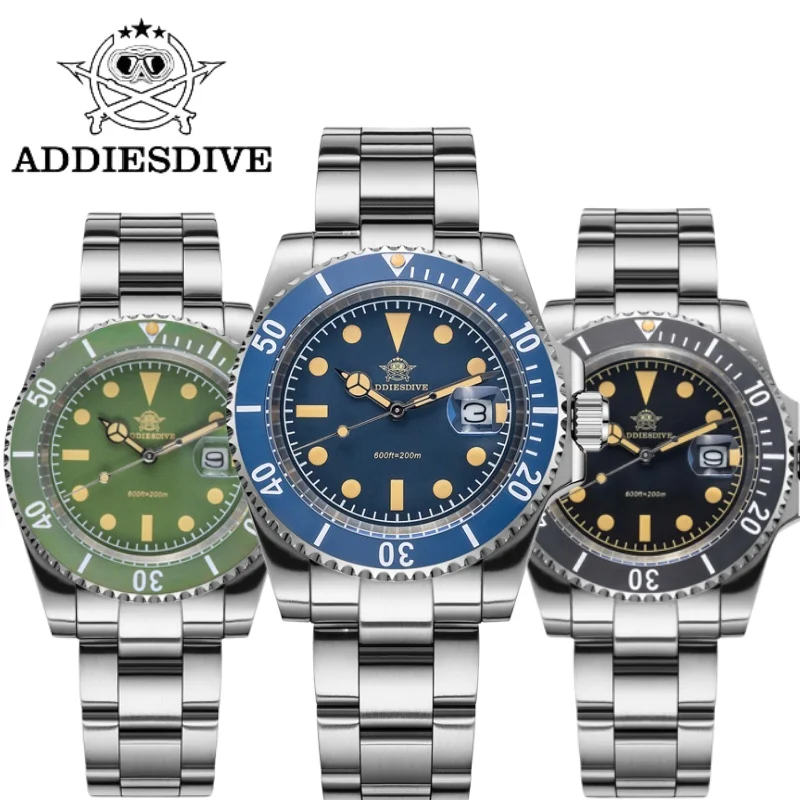 

ADDIESDIVE 41mm AD2054 Men luxury Watch Ceramic Ring Luminous Date 200M Diving Ceramic Bezel Quartz Watch Relogios Masculino