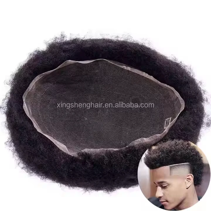 Parrucchino afro per uomo Parrucca parrucchino in pizzo pieno non rilevabile Protesi per capelli maschili Unità di sistema da 6 pollici Parrucca afro riccia