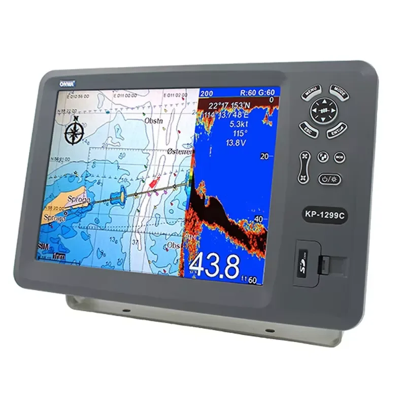 GPS Chart Plotter, 12 Inch Marine Fish Finder, NMEA0183 RS232 Navigator System, with Antenna, for Boat Fishing Yacht, Combo Unit