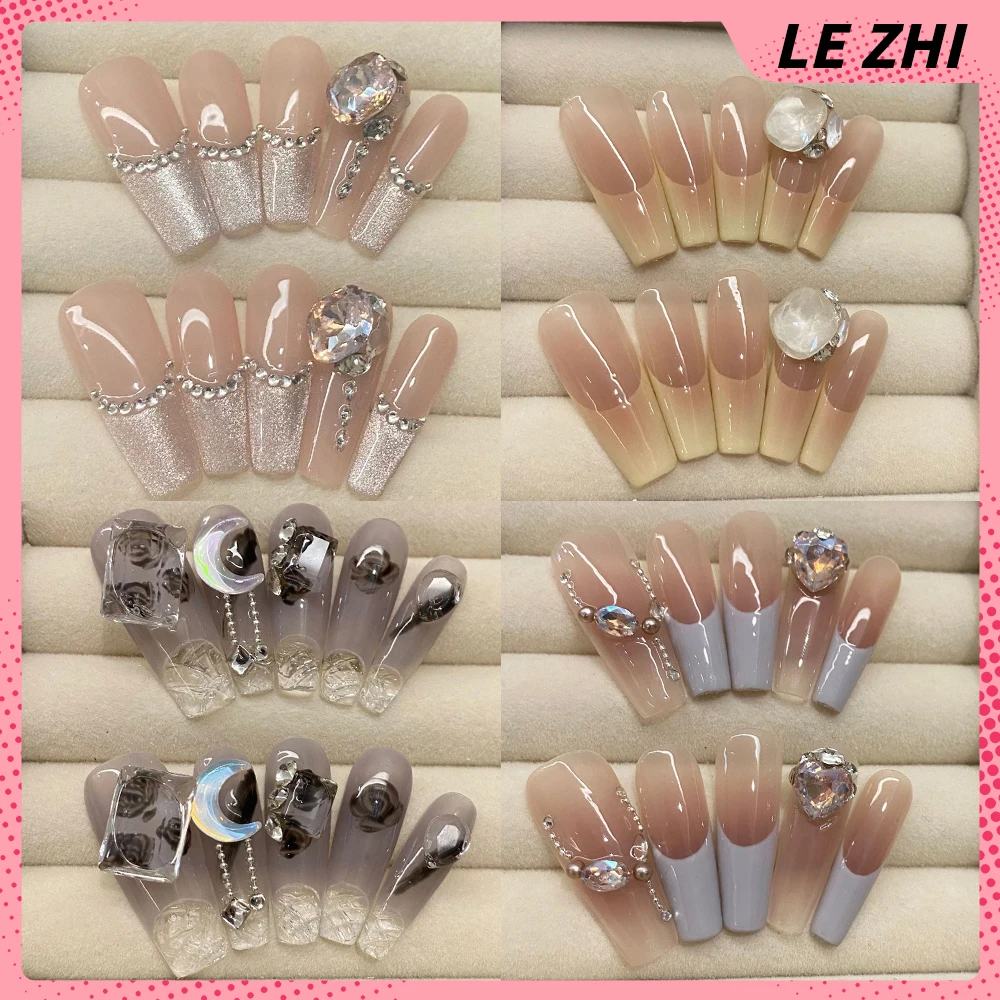 

France Handmade 10Pcs 3D Luxury Diamond Fake Party Nail Sticker Advanced Sense Nail Glitter Rhinestone Heart Party Nail Sticker