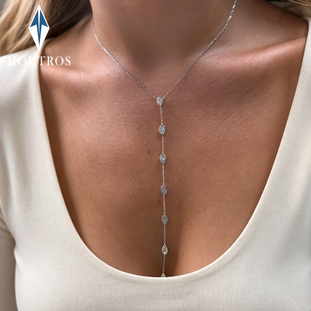 Bezel Set Long Tassel Y Shape Moissanite Necklace 925 Sterling Silver Multi Stone Necklace for Women 925 Sterling Silver Jewelry