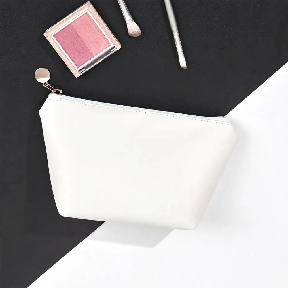 Portable White Cosmetic Bags Waterproof Top-Handle Design Travel Makeup Bags PU Leather Korean Style Washing Bags