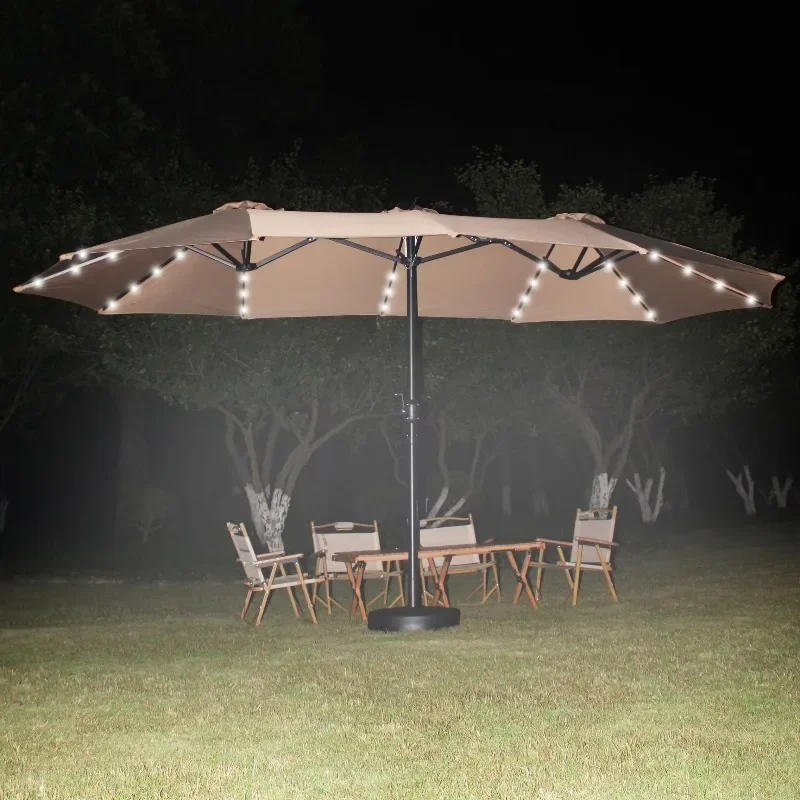 Double-sided solar luminous garden garden umbrella large size outdoor umbrella rectangular solar light
