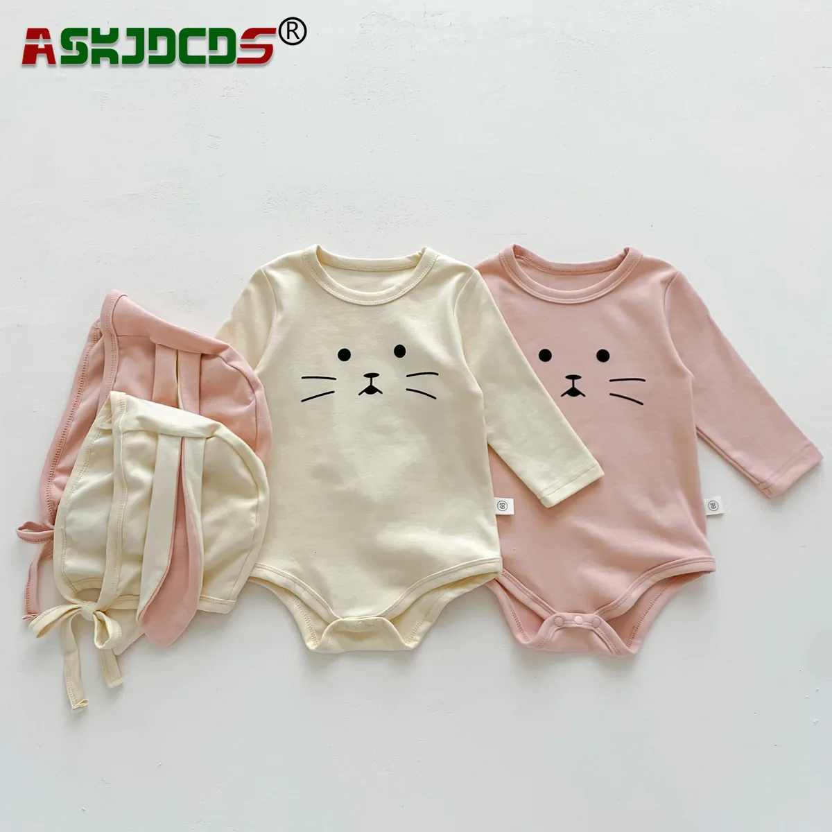 2023 Autumn 1 Set 2pcs Bodysutis + Hat 0-24M Infant Baby Girls Boys Rabbit Shaped One-piece Kids Jumpsuits Newborn Clothin