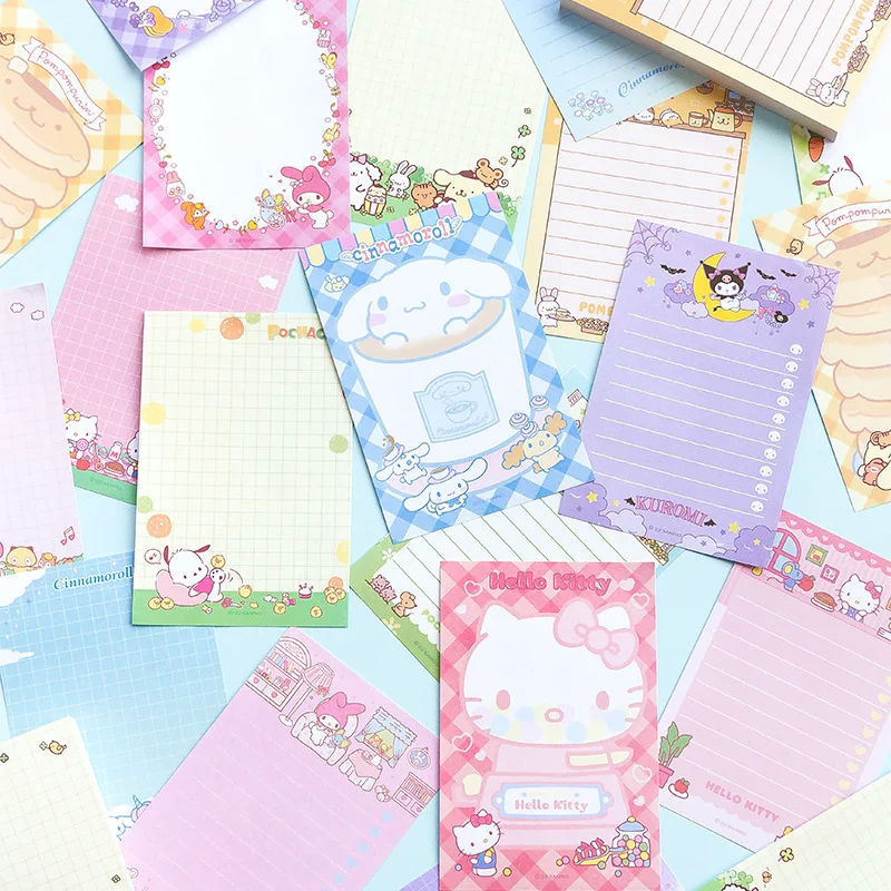 Kawaii Sanrio Hello Kitty Sticky Notes Cartoon Anime My Melody Kuromi Sticker Paper Pochacco Cinnamoroll Memo Pad Office Supplie