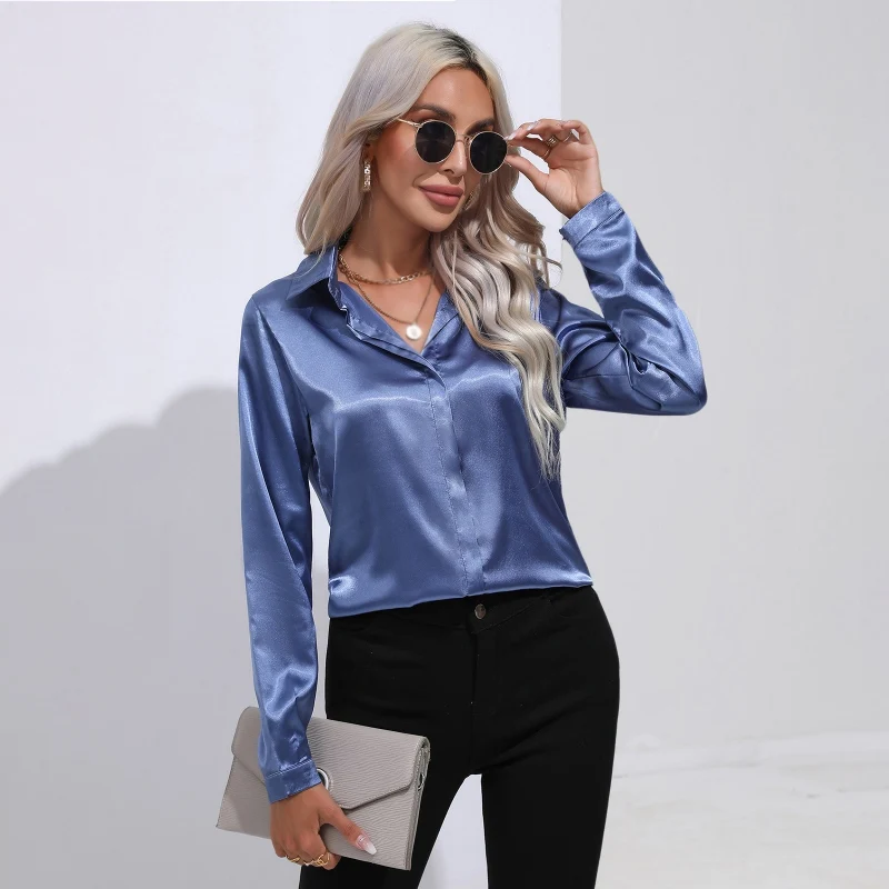 Women\'s shirts Satin shirts Imitation silk shirts Long sleeves Commuting Casual Silk Comfortable and breathable