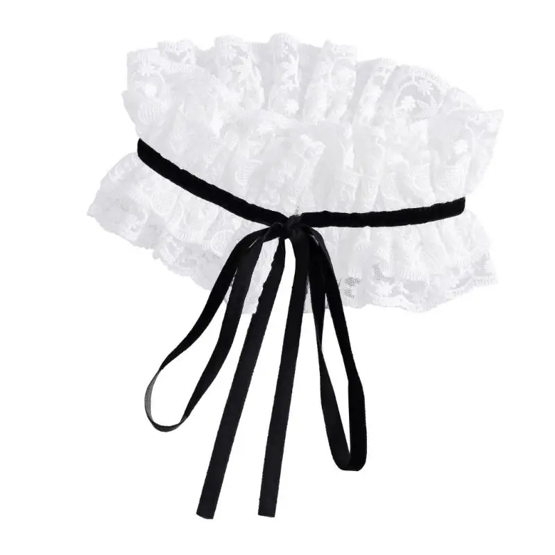 39BD Layered Lace Collar Neckline Accent with Black Ribbon for Photo Styling